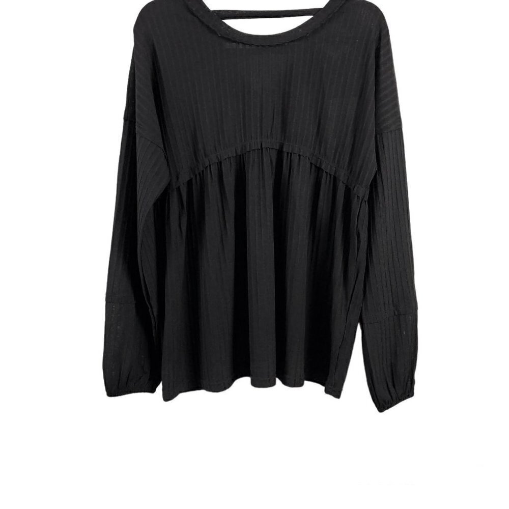 🚨274 T2D Flowy Long Sleeve Broomstick Black Stretchy Semi Sheer Top